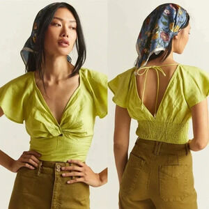 Anthropologie Twist-Front Flutter-Sleeve Blouse Size XL $98